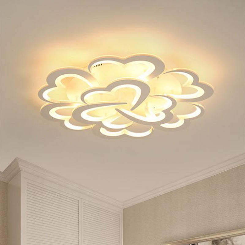 Floral Ceiling Mounted Light Minimalist Acrylic Living Room LED Semi Flush Mount in White