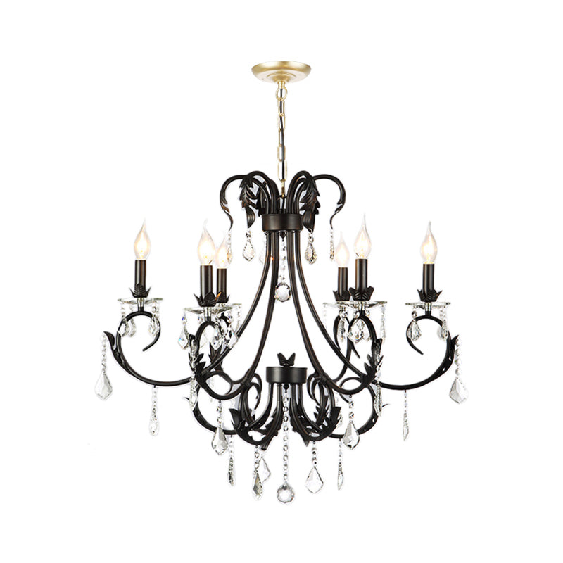 6/8 Bulbos Candelier Candelier Nordic Crystal Hanging Techo Luz en negro para sala de estar
