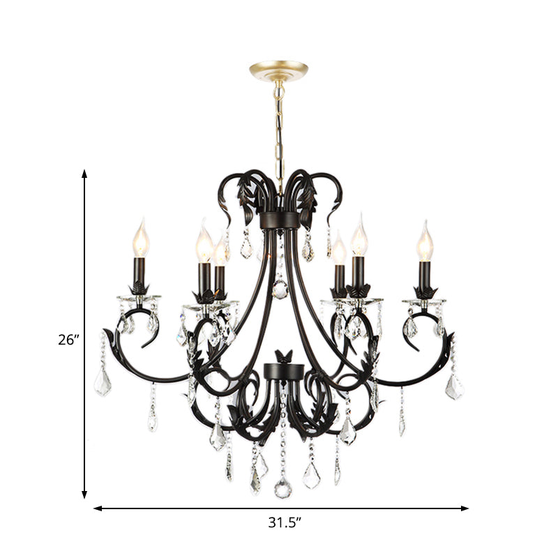 6/8 Bulbos Candelier Candelier Nordic Crystal Hanging Techo Luz en negro para sala de estar