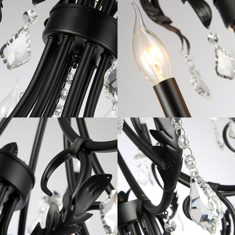 6/8 Bulbos Candelier Candelier Nordic Crystal Hanging Techo Luz en negro para sala de estar