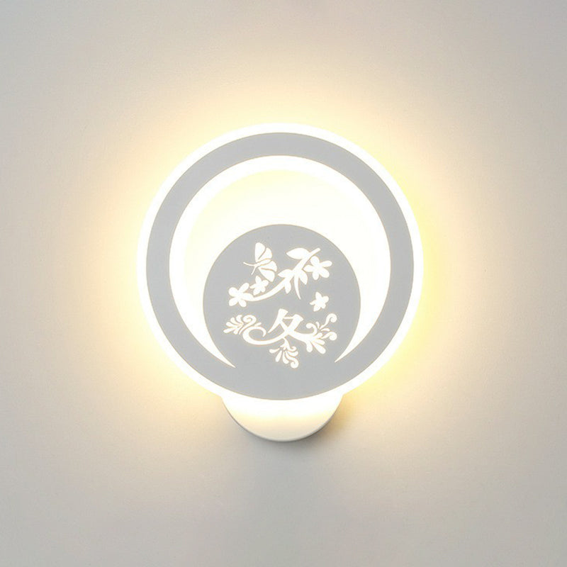 Modern Circular Shaped Sconce Lighting Acrylic Living Room LED Wall Light Fixture in White