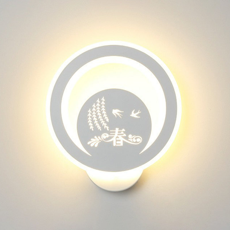 Modern Circular Shaped Sconce Lighting Acrylic Living Room LED Wall Light Fixture in White