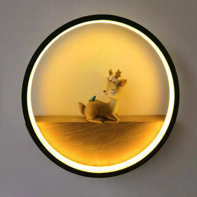 Circle Living Room Wall Sconce Lamp Metal Modern Style LED Wall Lighting Fixture with Decorative Deer