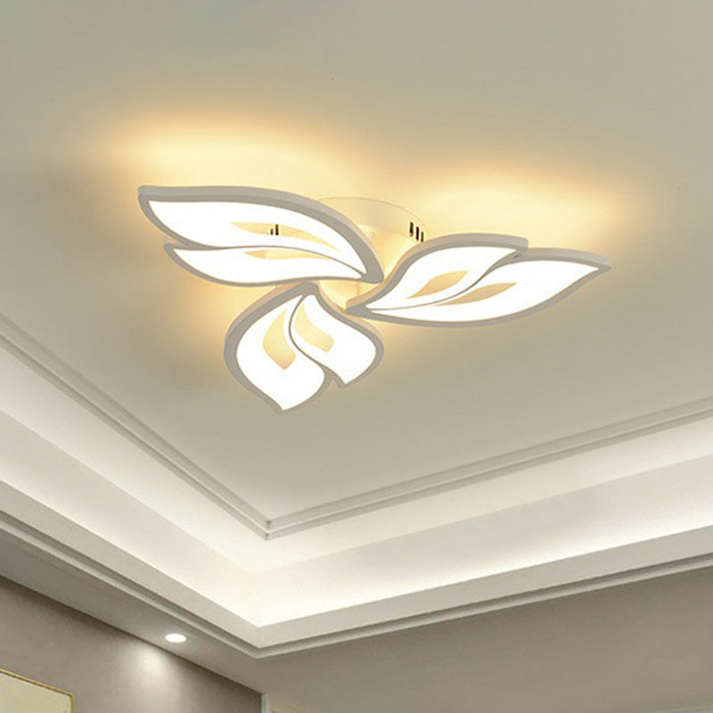 Minimalist Flower Ceiling Mounted Light Acrylic Living Room LED Semi Flush Mount in White