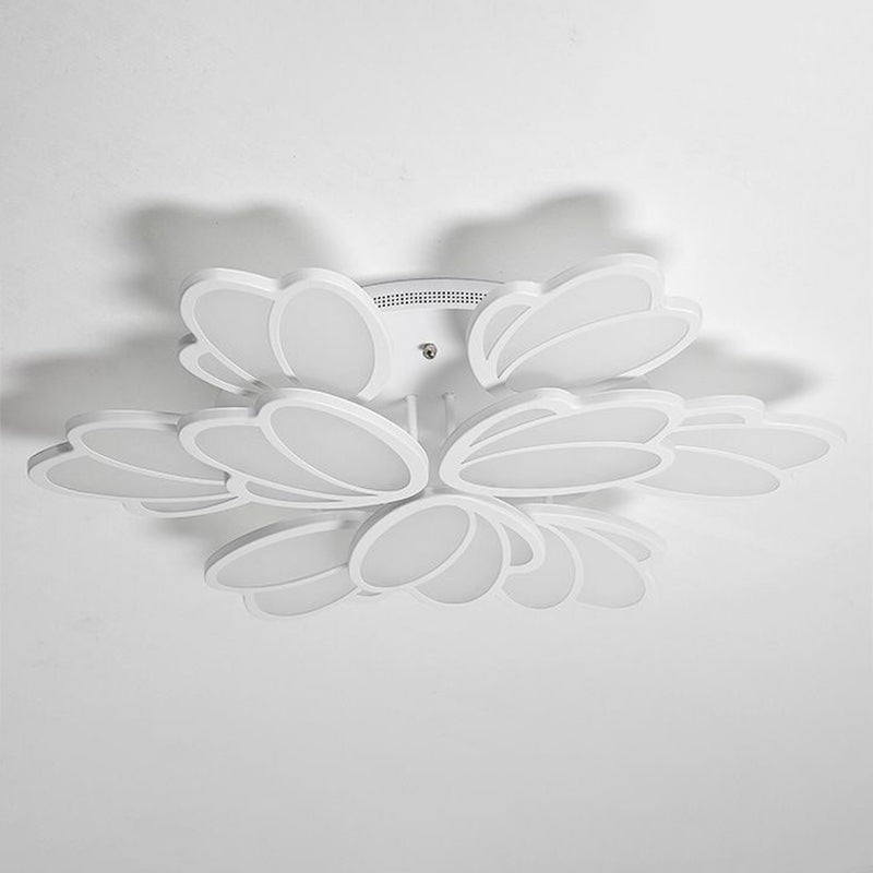 Floral LED Semi Flush Modern Acrylic Living Room Flush Ceiling Light Fixture in White
