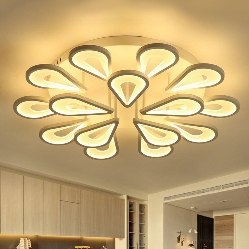 Flower LED Semi Flush Modern Acrylic Living Room Flush Ceiling Light Fixture in White
