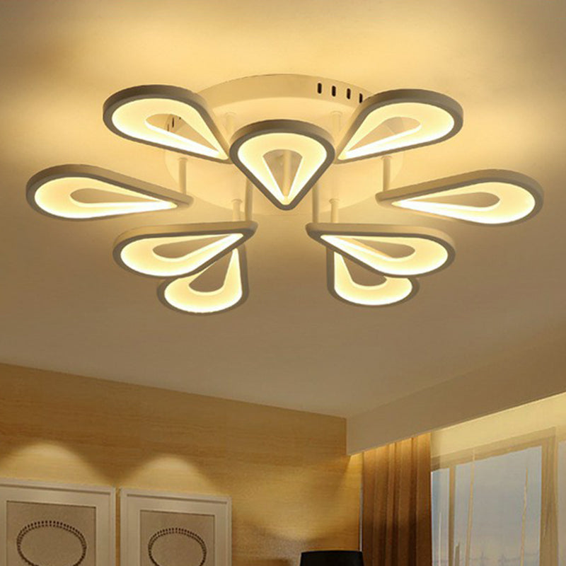 Flower LED Semi Flush Modern Acrylic Living Room Flush Ceiling Light Fixture in White