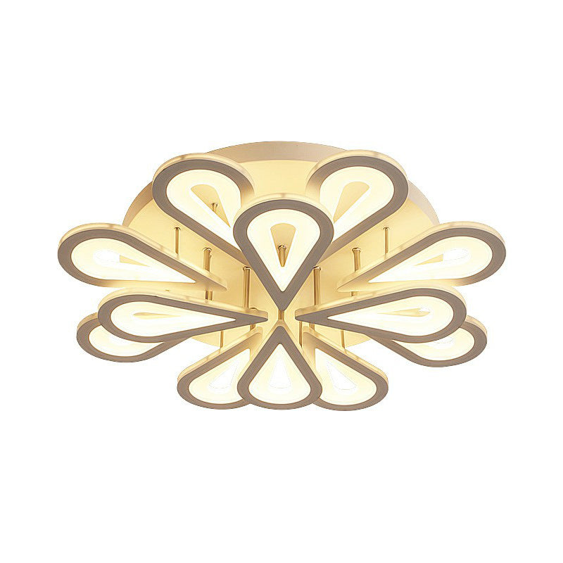 Flower LED Semi Flush Modern Acrylic Living Room Flush Ceiling Light Fixture in White