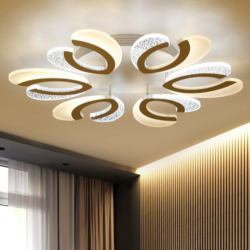 V-Shaped LED Semi Flush Modern Acrylic White Flush Ceiling Light Fixture for Living Room