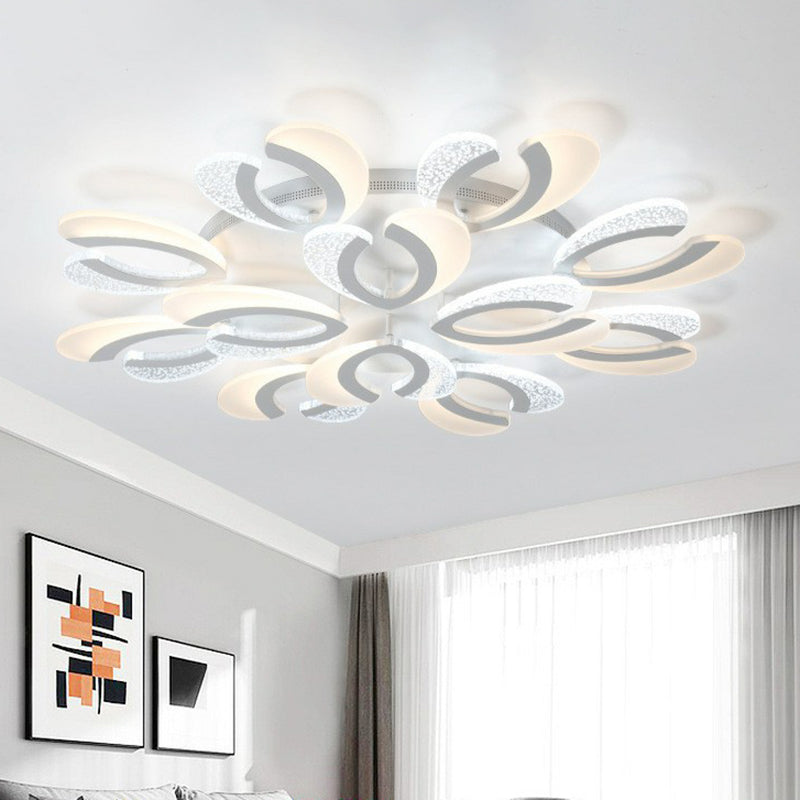 V-Shaped LED Semi Flush Modern Acrylic White Flush Ceiling Light Fixture for Living Room