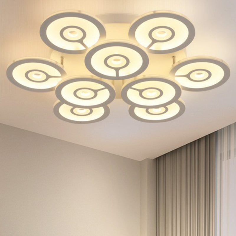 Floral LED Semi Flush Lighting Modern Style Acrylic Living Room Ceiling Mounted Light Fixture in White