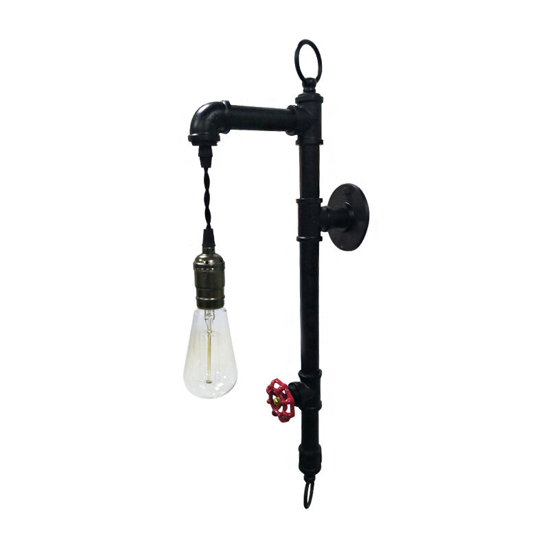 Industrial Water Pipe Wall Mount Light Single Iron Wall Light Fixture with Valve Handle