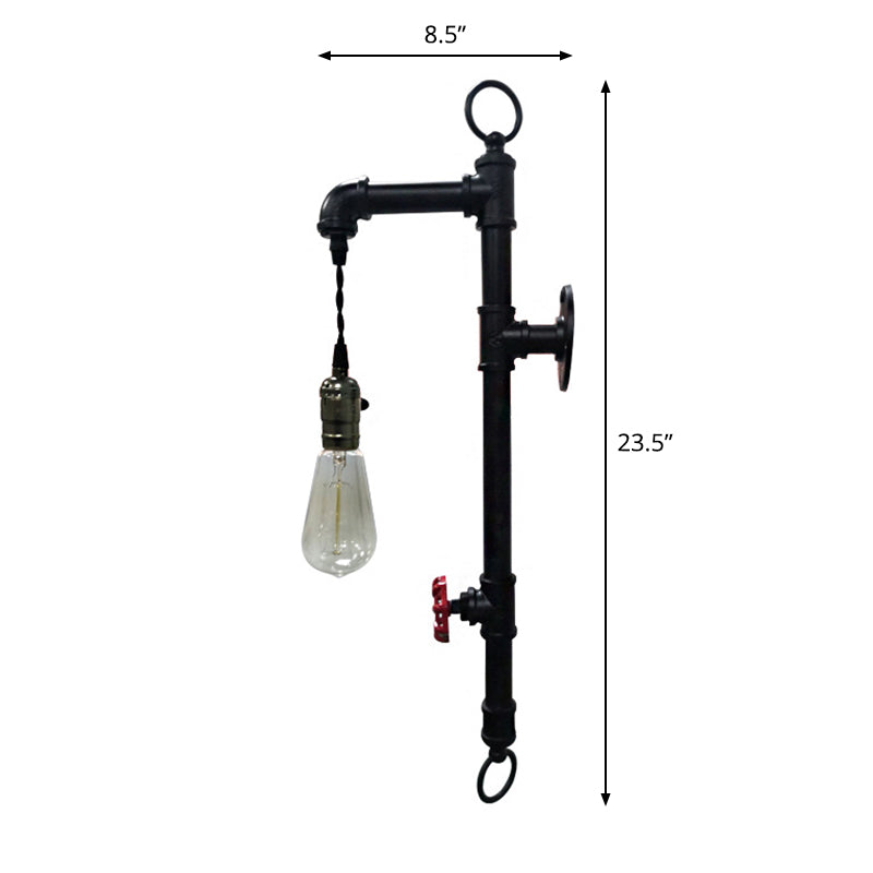 Industrial Water Pipe Wall Mount Light Single Iron Wall Light Fixture with Valve Handle