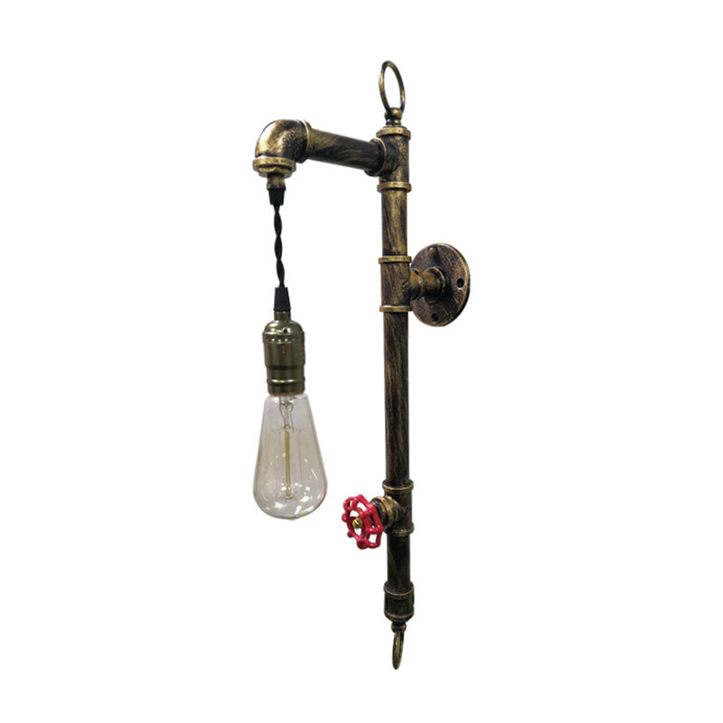 Industrial Water Pipe Wall Mount Light Single Iron Wall Light Fixture with Valve Handle