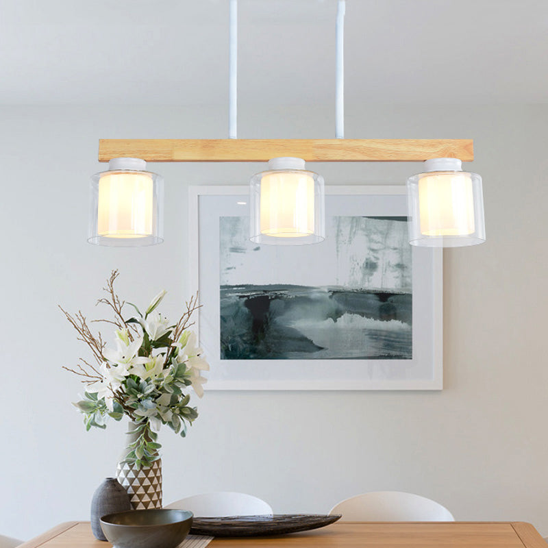 White Glass Cylinder LED Island Light Fixture Japanese Ceiling Pendant Light for Dining Room