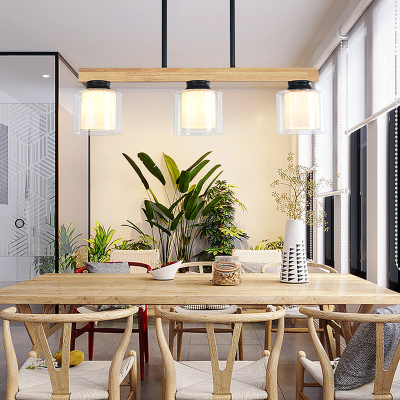 White Glass Cylinder LED Island Light Fixture Japanese Ceiling Pendant Light for Dining Room