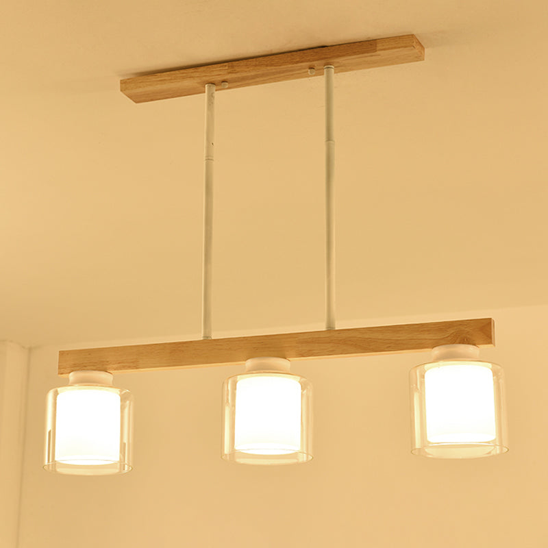 White Glass Cylinder LED Island Light Fixture Japanese Ceiling Pendant Light for Dining Room