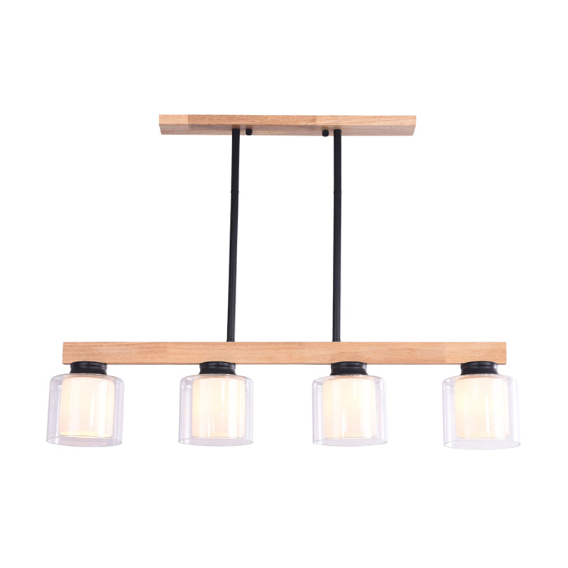 White Glass Cylinder LED Island Light Fixture Japanese Ceiling Pendant Light for Dining Room