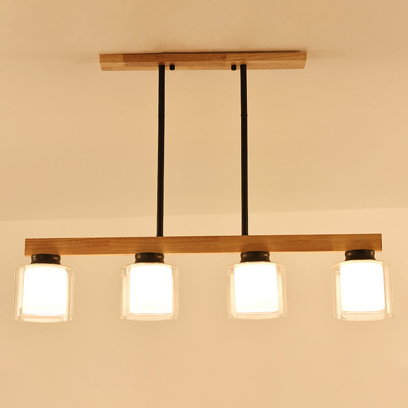 White Glass Cylinder LED Island Light Fixture Japanese Ceiling Pendant Light for Dining Room