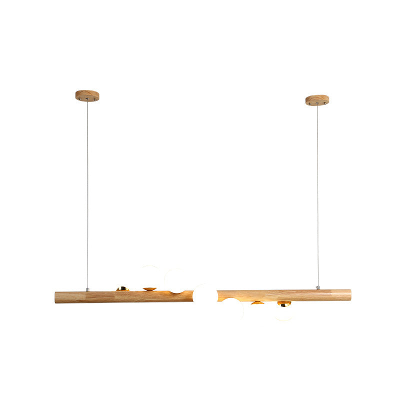 Ball Island Pendant Light Minimalist Cream Glass Restaurant LED Ceiling Light in Wood