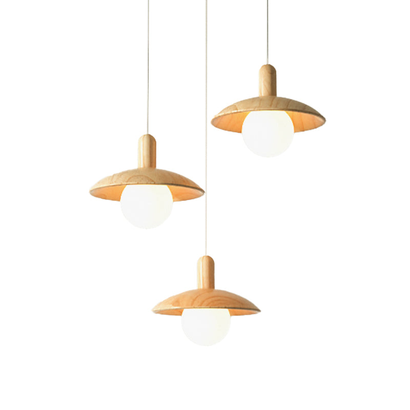 Funnel Shade Restaurant Multi Light Pendant Wood 3 Bulbs Minimalist Hanging Lighting
