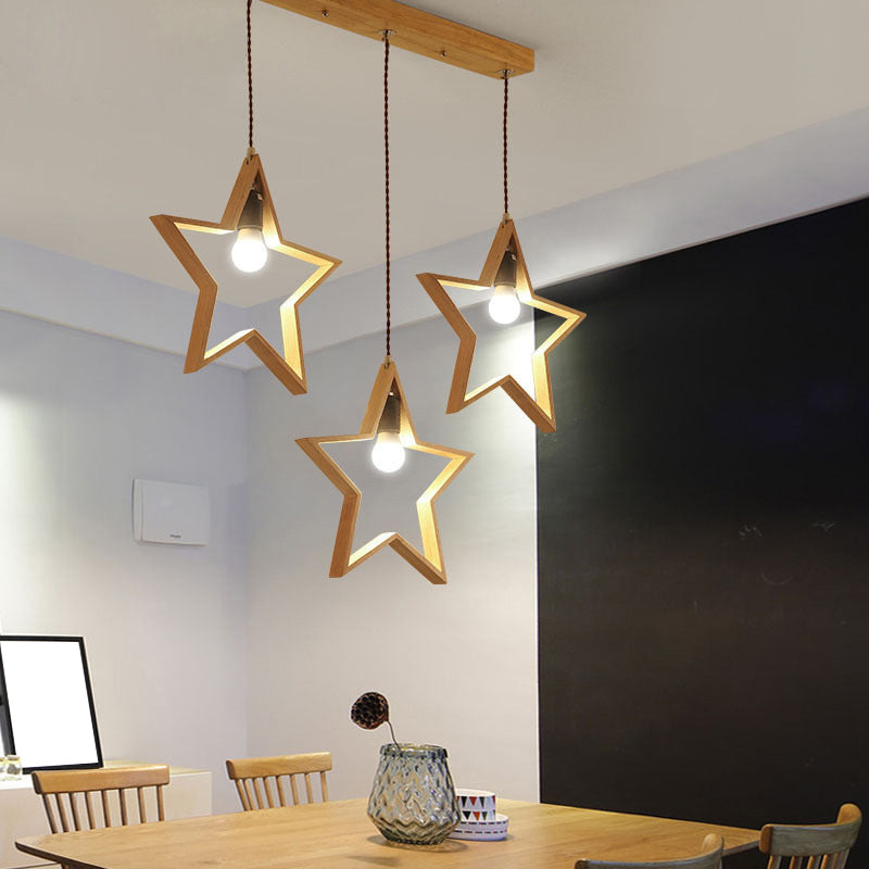 Houten stervraad frame multi -suspensie verlichting Noordse stijl 3 koppen hanglampje plafondlicht