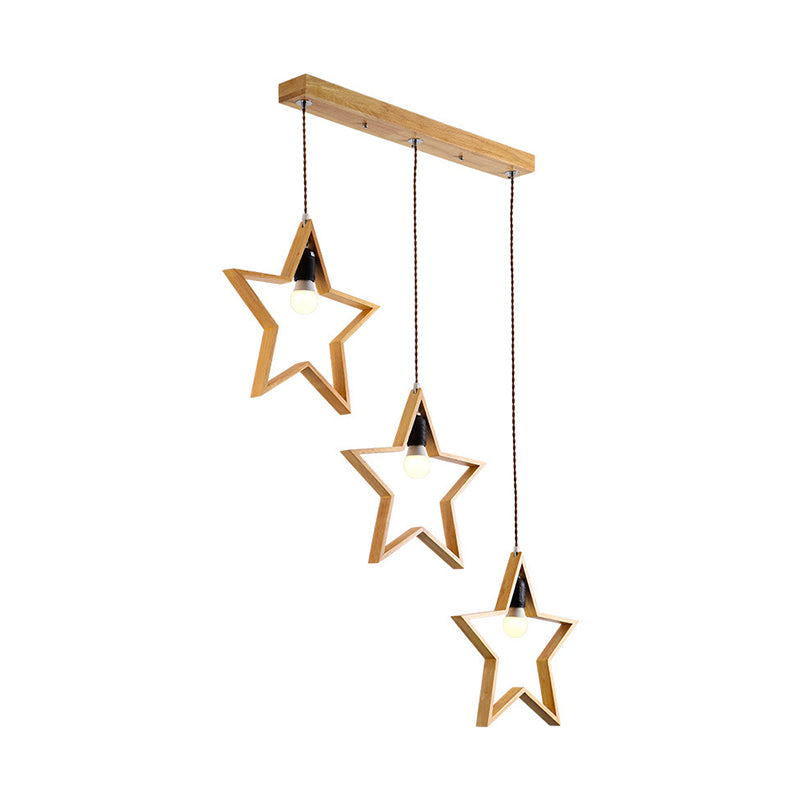Houten stervraad frame multi -suspensie verlichting Noordse stijl 3 koppen hanglampje plafondlicht