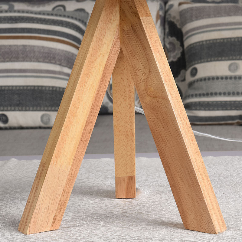 Tapered Table Lighting Simplicity Fabric 1 Bulb Bedside Nightstand Lamp with Wooden Tripod in White