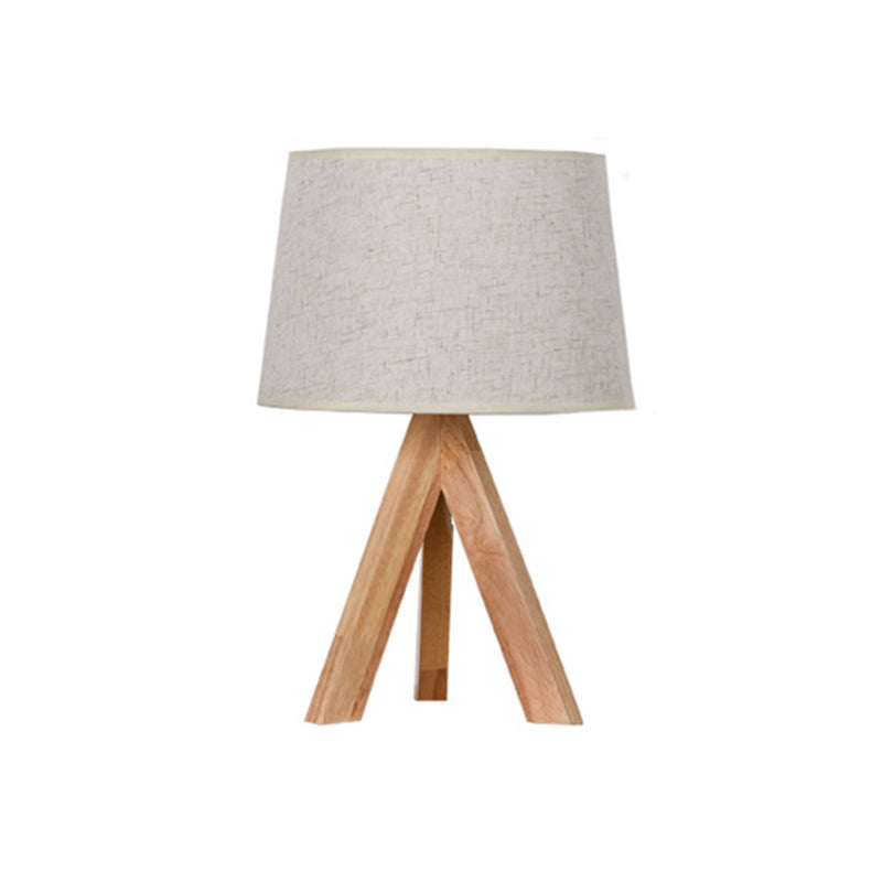 Tapered Table Lighting Simplicity Fabric 1 Bulb Bedside Nightstand Lamp with Wooden Tripod in White