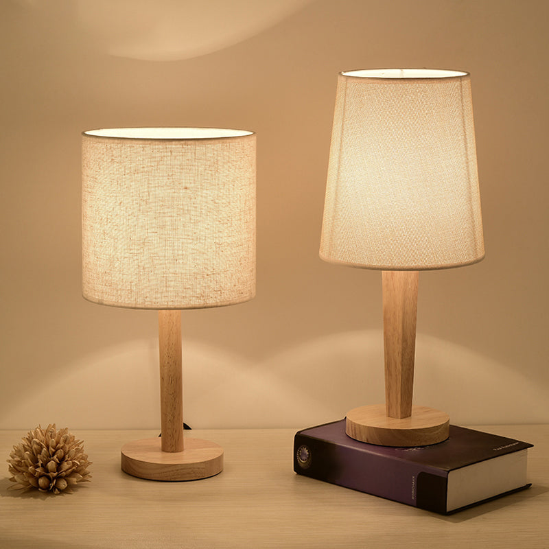 Lampe de table en tissu géométrique de style moderne simple de nuit blanche Lumière avec base en bois