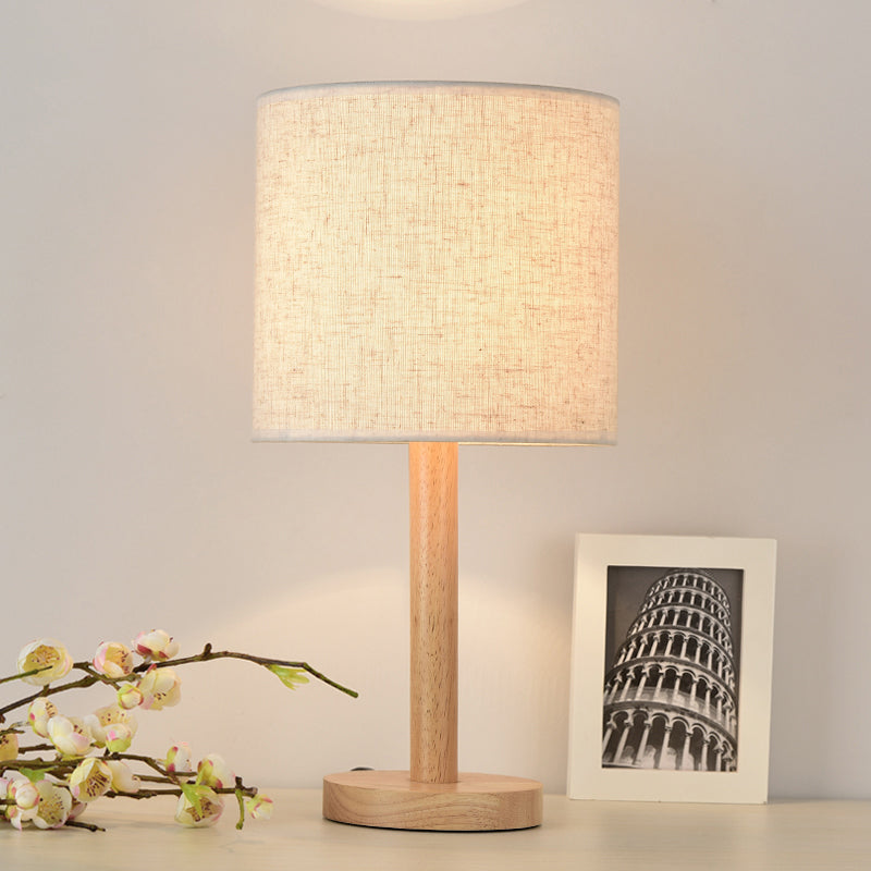 Lampe de table en tissu géométrique de style moderne simple de nuit blanche Lumière avec base en bois