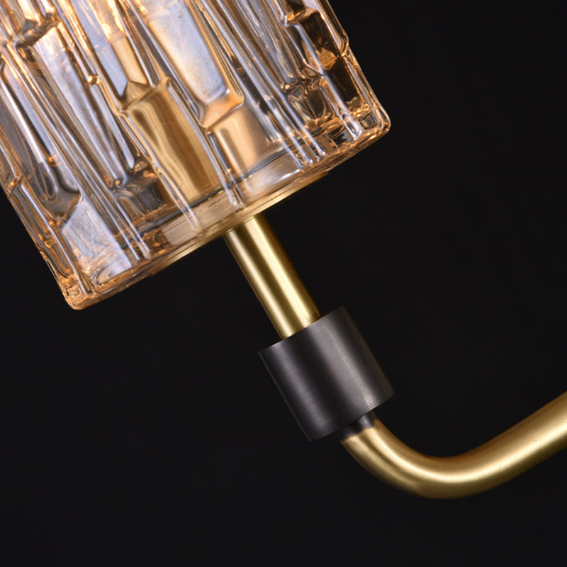 1/2-Head Bedside Wall Sconce Contemporary Style Brass Wall Lighting with Cylinder Clear Crystal Shade