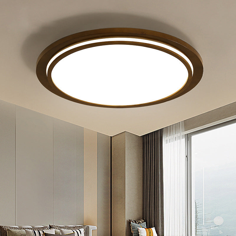 Plafonnier encastré à LED de forme ronde Simplicity en bois pour chambre à coucher, marron