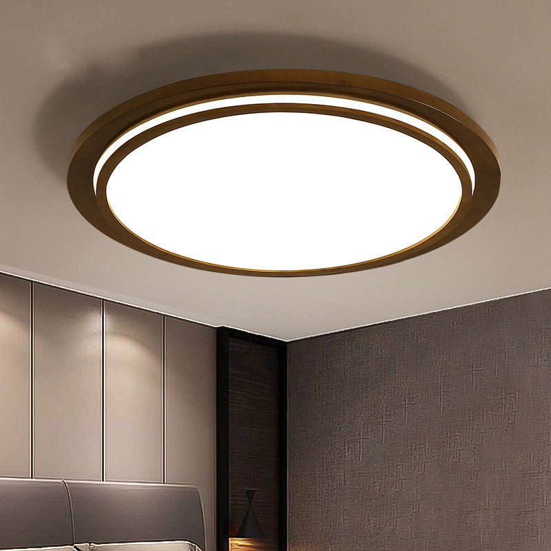 Plafonnier encastré à LED de forme ronde Simplicity en bois pour chambre à coucher, marron