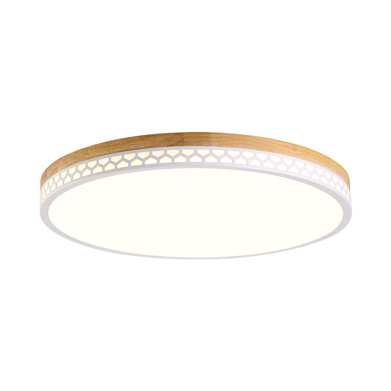 Plafonnier encastré circulaire en bois contemporain pour chambre à coucher, luminaire LED encastrable en blanc