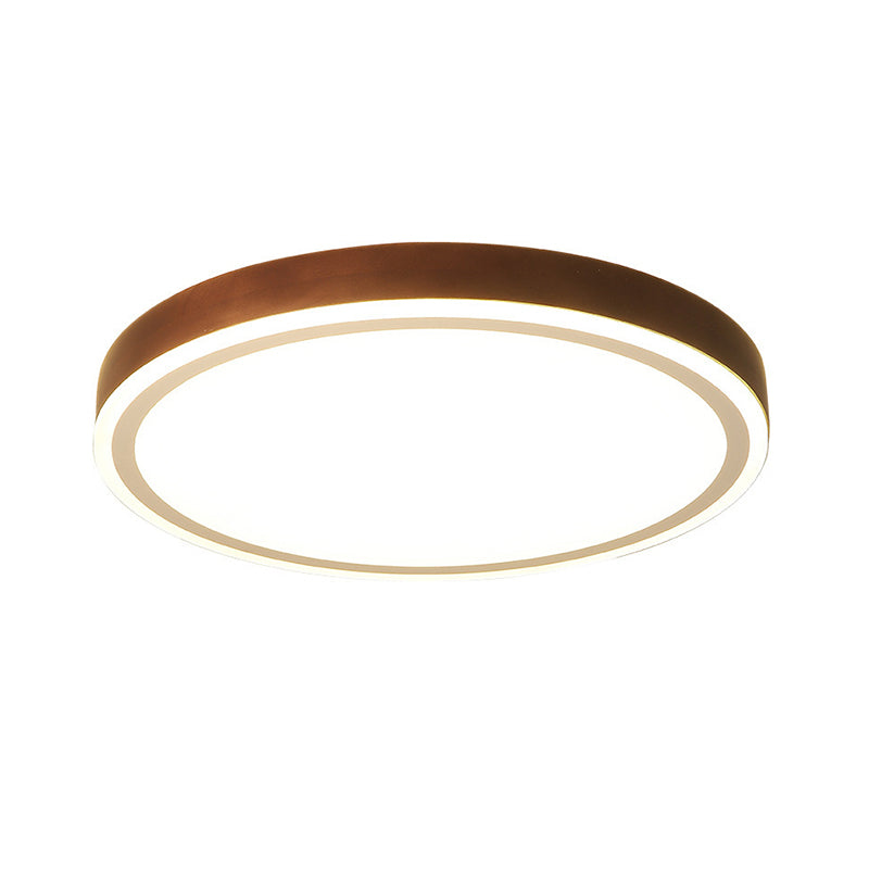 Minimalistische runde LED-Unterputzleuchte aus Holz für Schlafzimmer in Braun