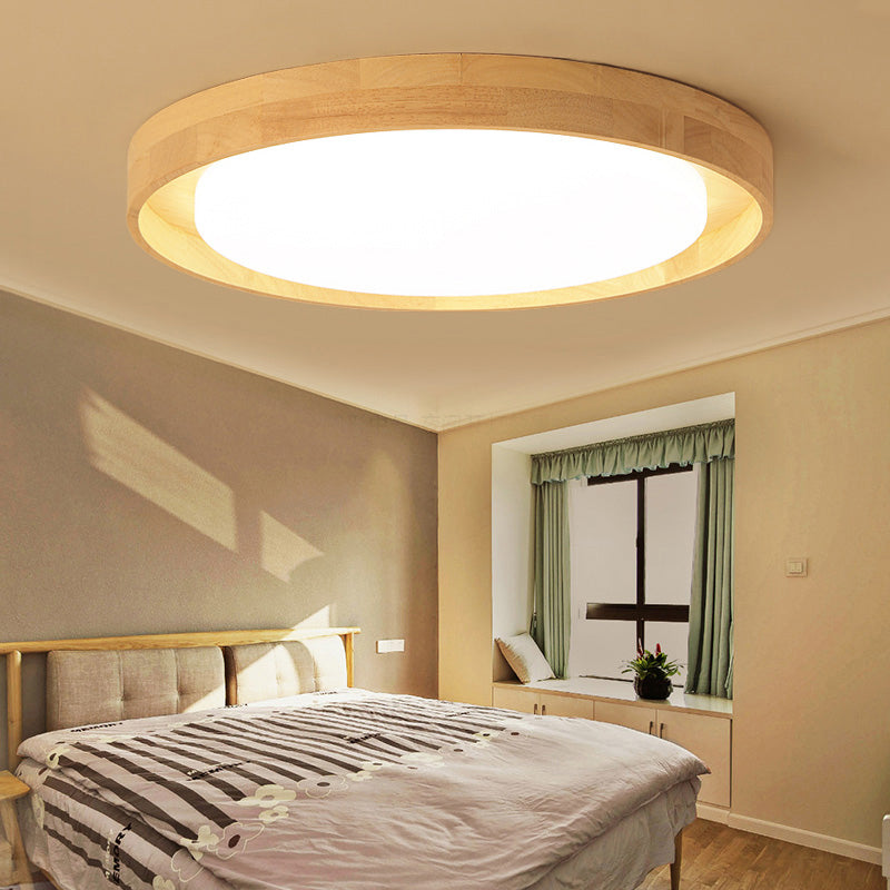 Luminaire de plafond encastré à LED en bois pour chambre à coucher, éclairage circulaire de Style japonais