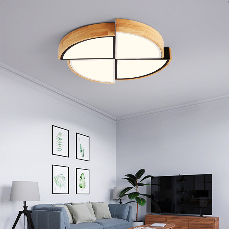 Plafoniera a soffitto a LED in stile nordico con giunzione in legno rotonda per camera da letto