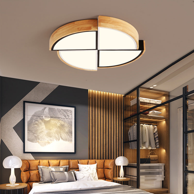 Plafoniera a soffitto a LED in stile nordico con giunzione in legno rotonda per camera da letto