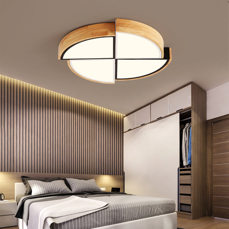 Plafoniera a soffitto a LED in stile nordico con giunzione in legno rotonda per camera da letto