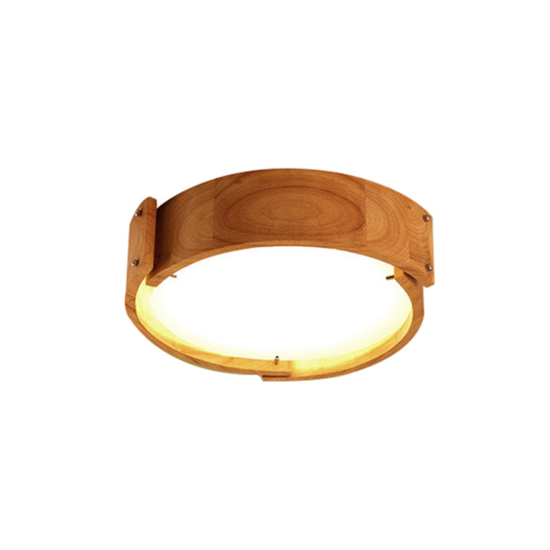 Drum Shaped Bedroom Flush Mount Lighting Wood Minimalist LED Flush Mount Fixture with Acrylic Shade