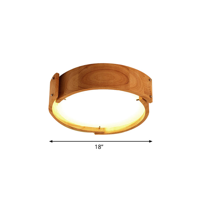Drum Shaped Bedroom Flush Mount Lighting Wood Minimalist LED Flush Mount Fixture with Acrylic Shade