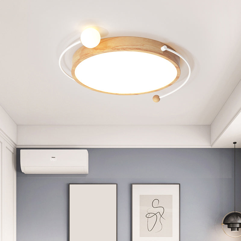 Circular Flush Ceiling Light Contemporary Acrylic Bedroom LED Flush Mount Lighting Fixture in Wood