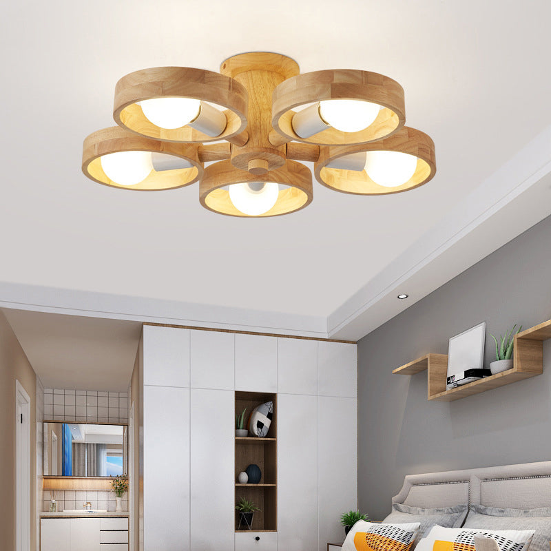 Circular Shaped Ceiling Lighting Contemporary Wood Living Room Chandelier Light Fixture