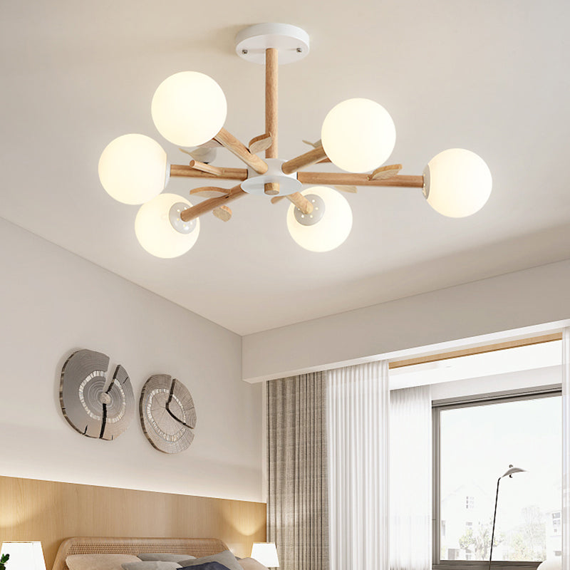 Stile moderno Globe lampadario Lampada Light Opal Glass Living Soggiorno in legno
