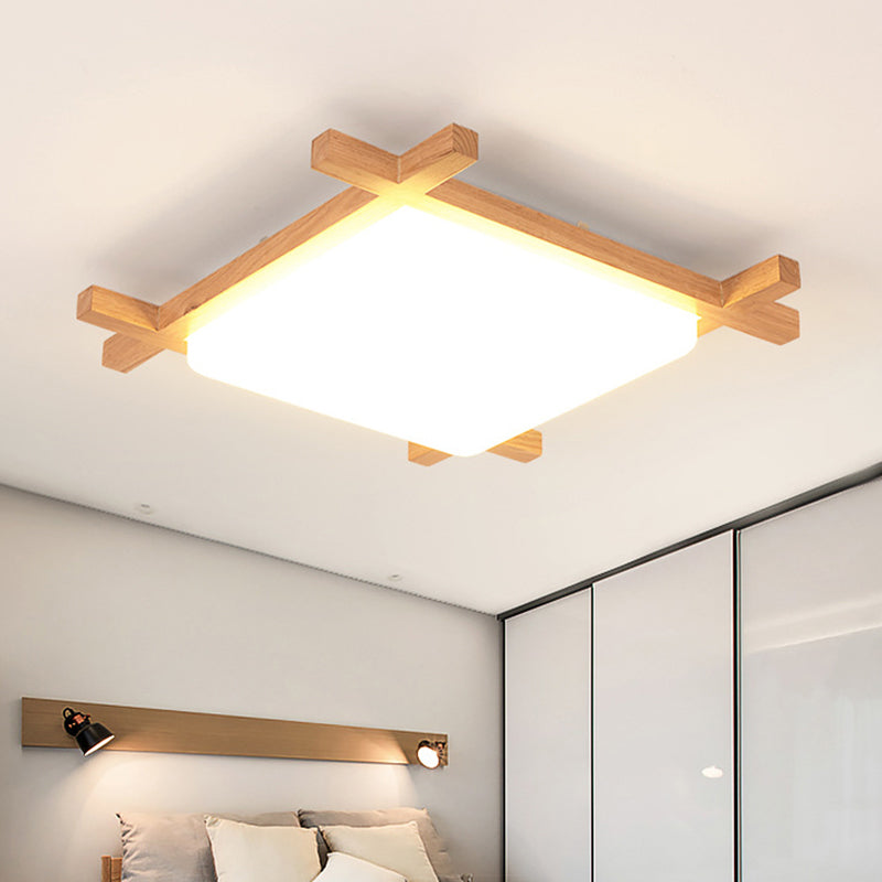 Minimalist Square Flush Mount Lighting Wood Bedroom LED Flush Mount Fixture with Acrylic Shade