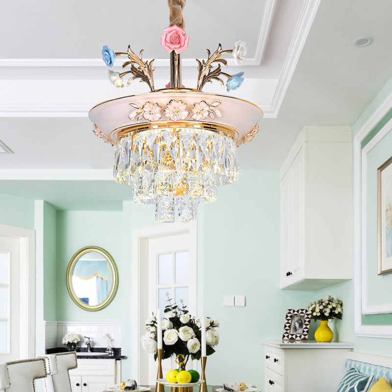 Lampadario a 3 livelli modernismo modernismo in cristallo/blu a led a LED sospeso con fiori in metallo, largo 12 "/14"