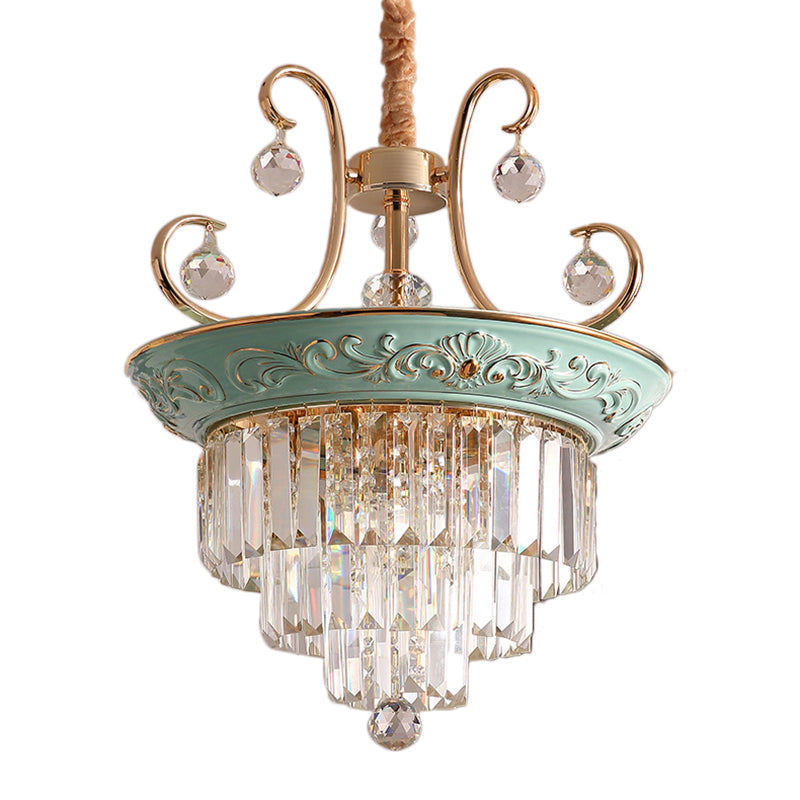3 Bulbs Tiered Ceiling Chandelier Modernism Crystal Hanging Pendant Light in White/Green
