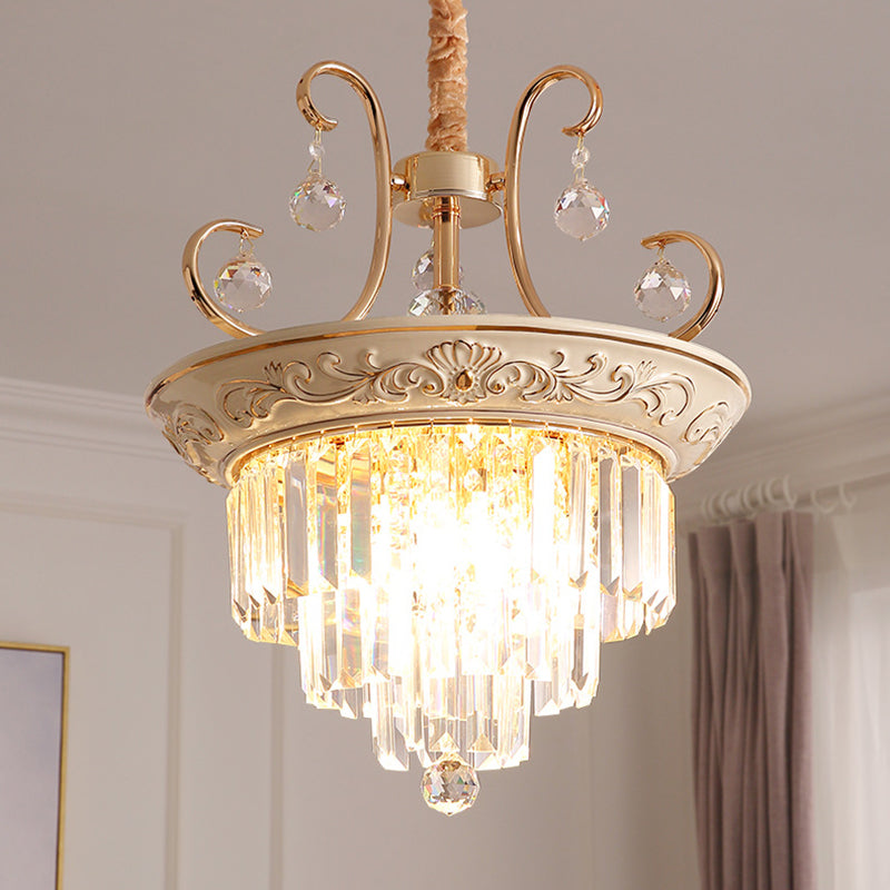 3 Bulbs Tiered Ceiling Chandelier Modernism Crystal Hanging Pendant Light in White/Green