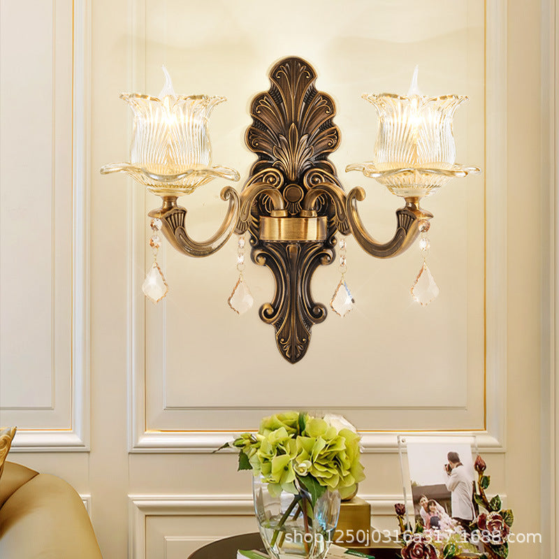 Lampada da parete da parete da 1/2 luci a 2 luci Lampada vintage Lighting Ottone Sconce con tonalità di vetro testurizzata chiara petalo